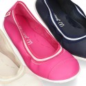 Stretch girl ballet flat shoes with toe cap in washable nappa leather.