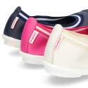 Stretch girl ballet flat shoes with toe cap in washable nappa leather.