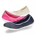 Stretch girl ballet flat shoes with toe cap in washable nappa leather.