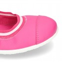 Stretch girl ballet flat shoes with toe cap in washable nappa leather.