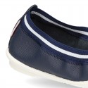 Stretch girl ballet flat shoes with toe cap in washable nappa leather.