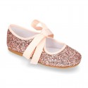 SOFT GLITTER little Girl Mary Jane shoes angel style in fashion colors.