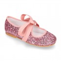 SOFT GLITTER little Girl Mary Jane shoes angel style in fashion colors.