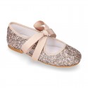 SOFT GLITTER little Girl Mary Jane shoes angel style in fashion colors.