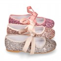 SOFT GLITTER little Girl Mary Jane shoes angel style in fashion colors.