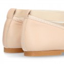 IVORY SOFT NAPPA leather Girl Ballet flat shoes dancer style with elastic bands.