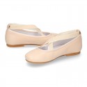 IVORY SOFT NAPPA leather Girl Ballet flat shoes dancer style with elastic bands.