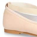 IVORY SOFT NAPPA leather Girl Ballet flat shoes dancer style with elastic bands.