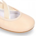 IVORY SOFT NAPPA leather Girl Ballet flat shoes dancer style with elastic bands.