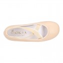 IVORY SOFT NAPPA leather Girl Ballet flat shoes dancer style with elastic bands.