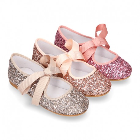 SOFT GLITTER little Girl Mary Jane shoes angel style in fashion colors.