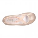LAMINATED SOFT SUEDE leather Girl Ballet flat shoes dancer style with elastic bands.