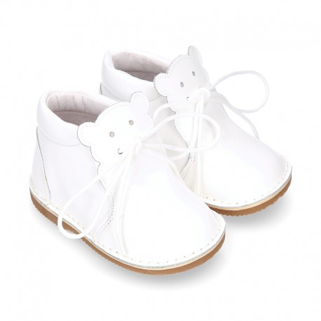 Little bear safari style boots in WHITE patent leather.