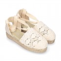 Girl Cotton Canvas CEREMONY espadrille shoes with ties and LACE design.