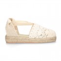 Girl Cotton Canvas CEREMONY espadrille shoes with ties and LACE design.