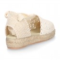 Girl Cotton Canvas CEREMONY espadrille shoes with ties and LACE design.
