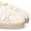 Girl Cotton Canvas CEREMONY espadrille shoes with ties and LACE design.