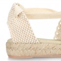 Girl Cotton Canvas CEREMONY espadrille shoes with ties and LACE design.