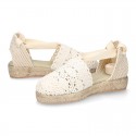 Girl Cotton Canvas CEREMONY espadrille shoes with ties and LACE design.