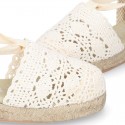 Girl Cotton Canvas CEREMONY espadrille shoes with ties and LACE design.