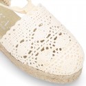 Girl Cotton Canvas CEREMONY espadrille shoes with ties and LACE design.