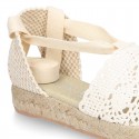 Girl Cotton Canvas CEREMONY espadrille shoes with ties and LACE design.