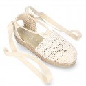 Girl Cotton Canvas CEREMONY espadrille shoes with ties and LACE design.