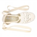 Girl Cotton Canvas CEREMONY espadrille shoes with ties and LACE design.