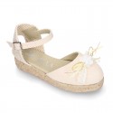 Cotton Canvas CEREMONY espadrille shoes with FLOWER design and buckle fastening.