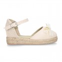 Cotton Canvas CEREMONY espadrille shoes with FLOWER design and buckle fastening.