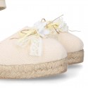 Cotton Canvas CEREMONY espadrille shoes with FLOWER design and buckle fastening.