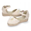 Cotton Canvas CEREMONY espadrille shoes with FLOWER design and buckle fastening.