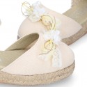 Cotton Canvas CEREMONY espadrille shoes with FLOWER design and buckle fastening.