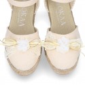 Cotton Canvas CEREMONY espadrille shoes with FLOWER design and buckle fastening.