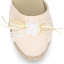 Cotton Canvas CEREMONY espadrille shoes with FLOWER design and buckle fastening.