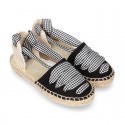 BLACK Cotton Canvas Girl espadrille shoes with VICHY ties closure design.