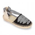 BLACK Cotton Canvas Girl espadrille shoes with VICHY ties closure design.