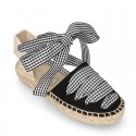 BLACK Cotton Canvas Girl espadrille shoes with VICHY ties closure design.