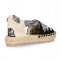 BLACK Cotton Canvas Girl espadrille shoes with VICHY ties closure design.