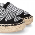 BLACK Cotton Canvas Girl espadrille shoes with VICHY ties closure design.