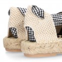 BLACK Cotton Canvas Girl espadrille shoes with VICHY ties closure design.