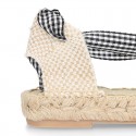BLACK Cotton Canvas Girl espadrille shoes with VICHY ties closure design.