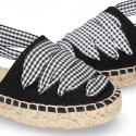 BLACK Cotton Canvas Girl espadrille shoes with VICHY ties closure design.