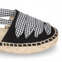 BLACK Cotton Canvas Girl espadrille shoes with VICHY ties closure design.