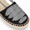 BLACK Cotton Canvas Girl espadrille shoes with VICHY ties closure design.