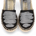 BLACK Cotton Canvas Girl espadrille shoes with VICHY ties closure design.