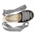 BLACK Cotton Canvas Girl espadrille shoes with VICHY ties closure design.