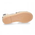 BLACK Cotton Canvas Girl espadrille shoes with VICHY ties closure design.