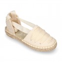 BEIGE Cotton Canvas Girl espadrille shoes with VICHY ties closure design.