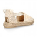 BEIGE Cotton Canvas Girl espadrille shoes with VICHY ties closure design.